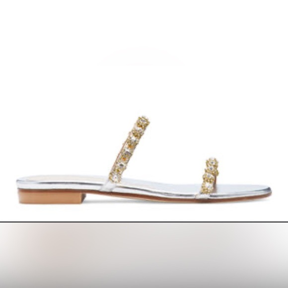 Stuart Weitzman Ameliese Crystal Leather Metallic Embellished Sandal Silver US 5 - Picture 1 of 9